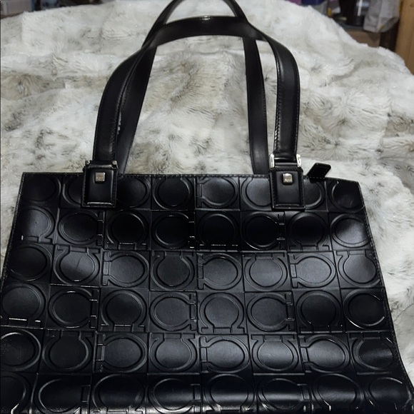 Salvatore Ferragamo Black Tote Bag with Embossed Pattern and Structured Shape - Picture 15 of 16